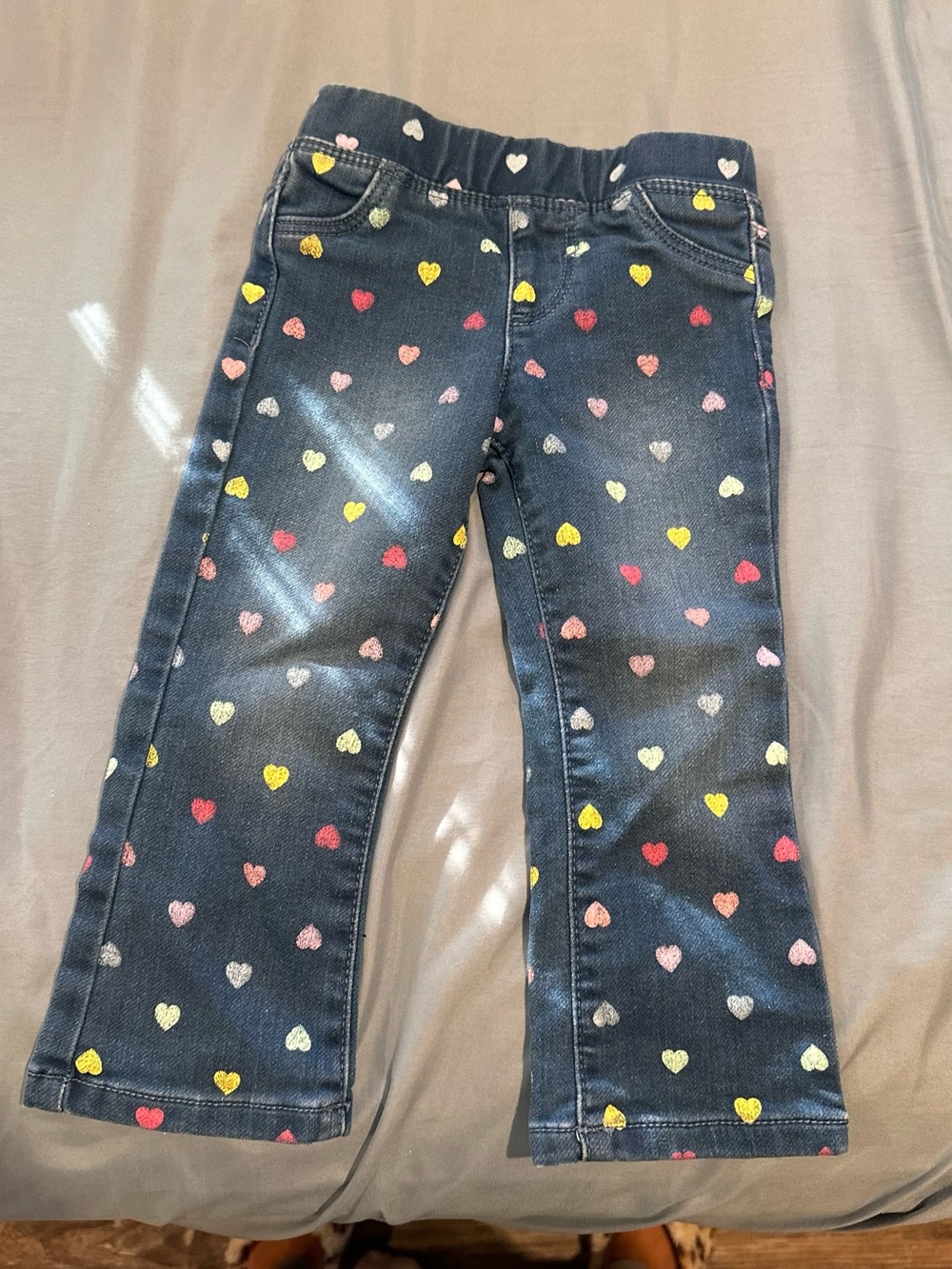 Kids Dark Wash Heart Print Pull-On Pants